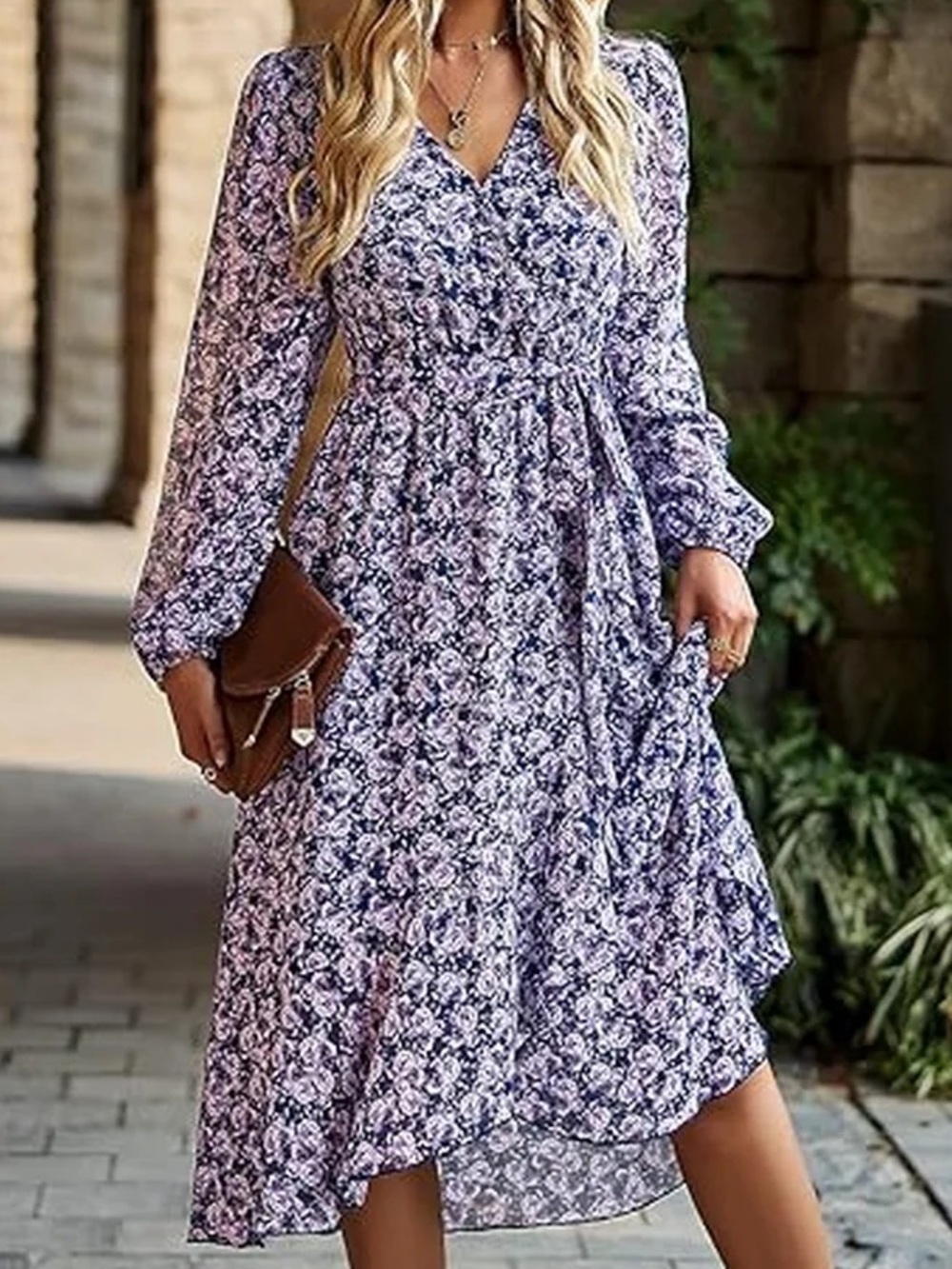 Pretty Garden Floral Faux Wrap Dress